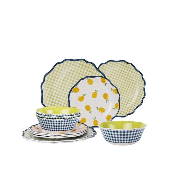 Hometrends Ensemble Vaisselle en Bambou Mélamine Citron 12 Pièces, Vert