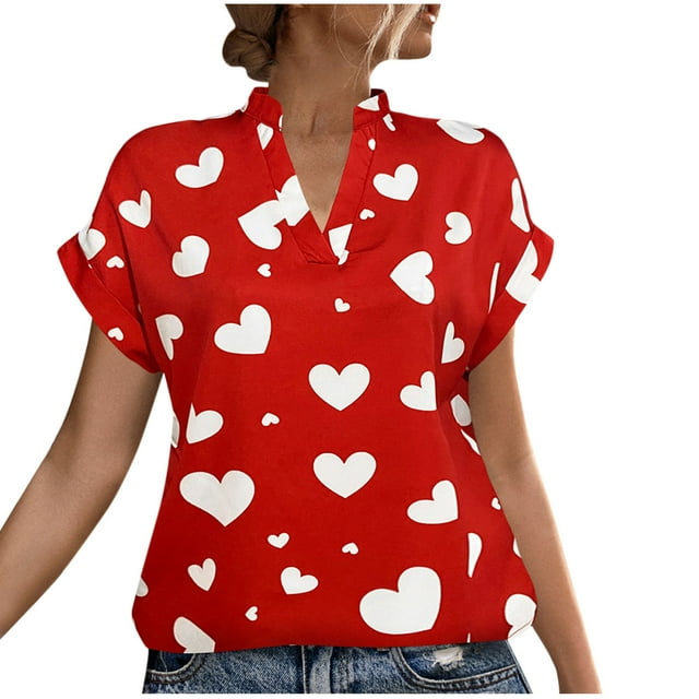 Blusas de Manga Corta para las Mujeres Casual Cómodo Estampado Cuello en V, Top Ligero para Uso Diario, Fiesta Y Todas las Estaciones