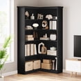 thumbnail image 4 of Homhougo Farmhouse Bookshelf Corner Bookcase 72.8” Large Bookcase Wood Bookshelf Tall L Shaped Bookshelf 5 Tier Corner Shelf Display Rack Etagere Shelf Storage for Office Bedroom (Full Panel, Black), 4 of 9