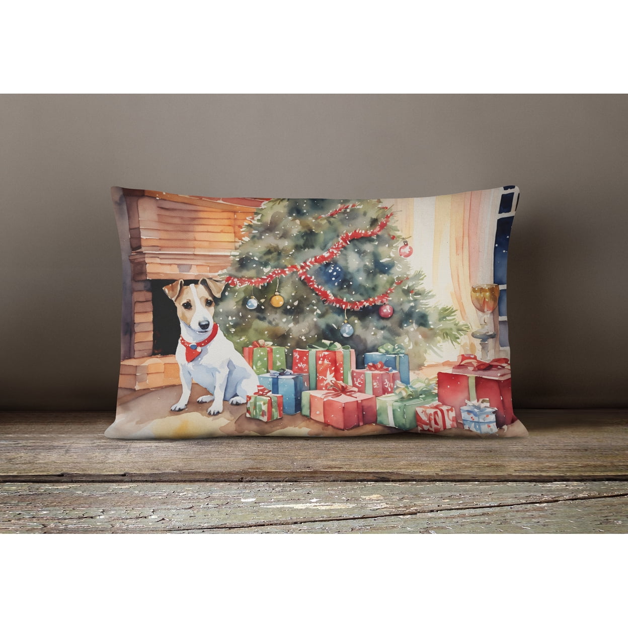 Jack Russell Terrier Cozy Christmas Throw Pillow 12 in x 16 in