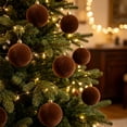 thumbnail image 3 of 12-Piece Flocked Christmas Ball Ornaments 2.4 in Plastic Velvet Style Baubles Coffee Brown for Tree Wreath Decor, 3 of 8
