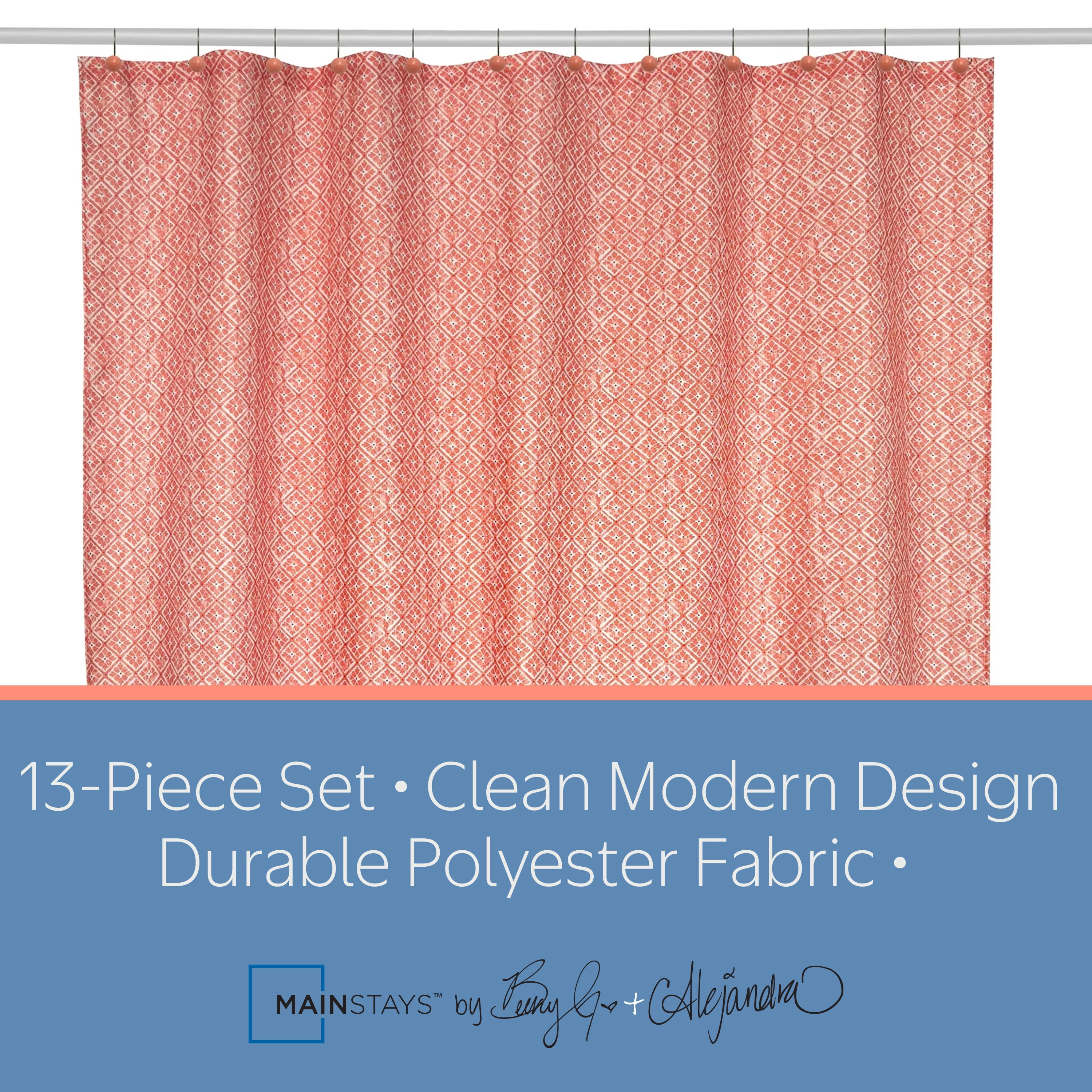 Mainstays by Becky G. & Alejandra 13-Piece Geometric Tile Fabric Shower Curtain Set