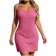 thumbnail image 3 of QIUOMBBP Womens Tank Mini Dresses Sleeveless Crew Neck Split Side A Line Dress Loose Casual Summer Beach Sundress Hot Pink L, 3 of 10