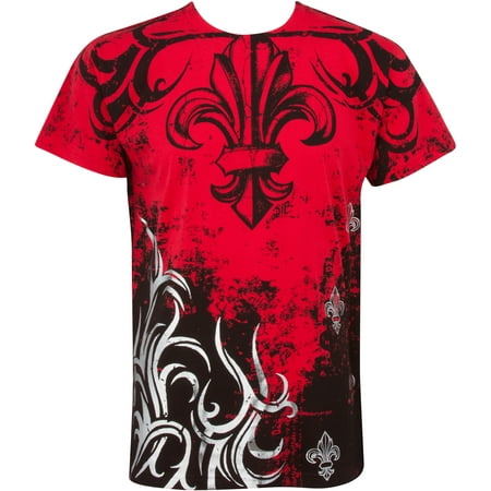 Mens Fleur De Lis - Sakkas Fleur de Lis Tree Branches Metallic Silver Embossed Cotton Mens T-Shirt - Red / Large