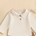 thumbnail image 4 of UngA Toddler Baby Boy Fall Winter Clothes Long Sleeve Lapel Neck Romper Elastic Waist Pants Set Infant Solid Color Outfit (Beige,9-12 Months), 4 of 6