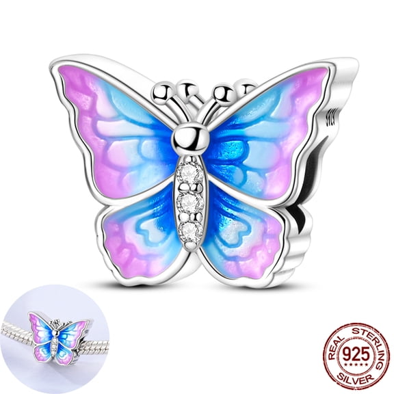 MULA 925 Sterling Silver Purple Butterfly Charm, Sparkling 5A Cubic Zirconia DIY Fit European Bracelet Women's Jewelry Gift for Her