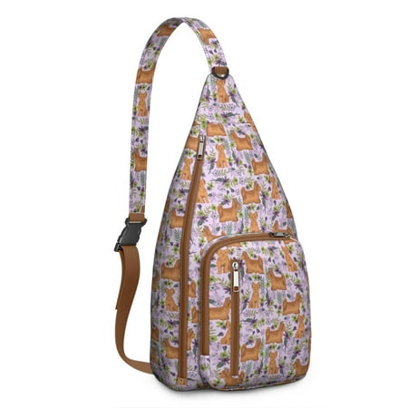 Whimsical Dog Print Crossbody Bag - Vintage Puppy Illustration Sling Pack (Breathable & Comfortable  Adjustable Strap)