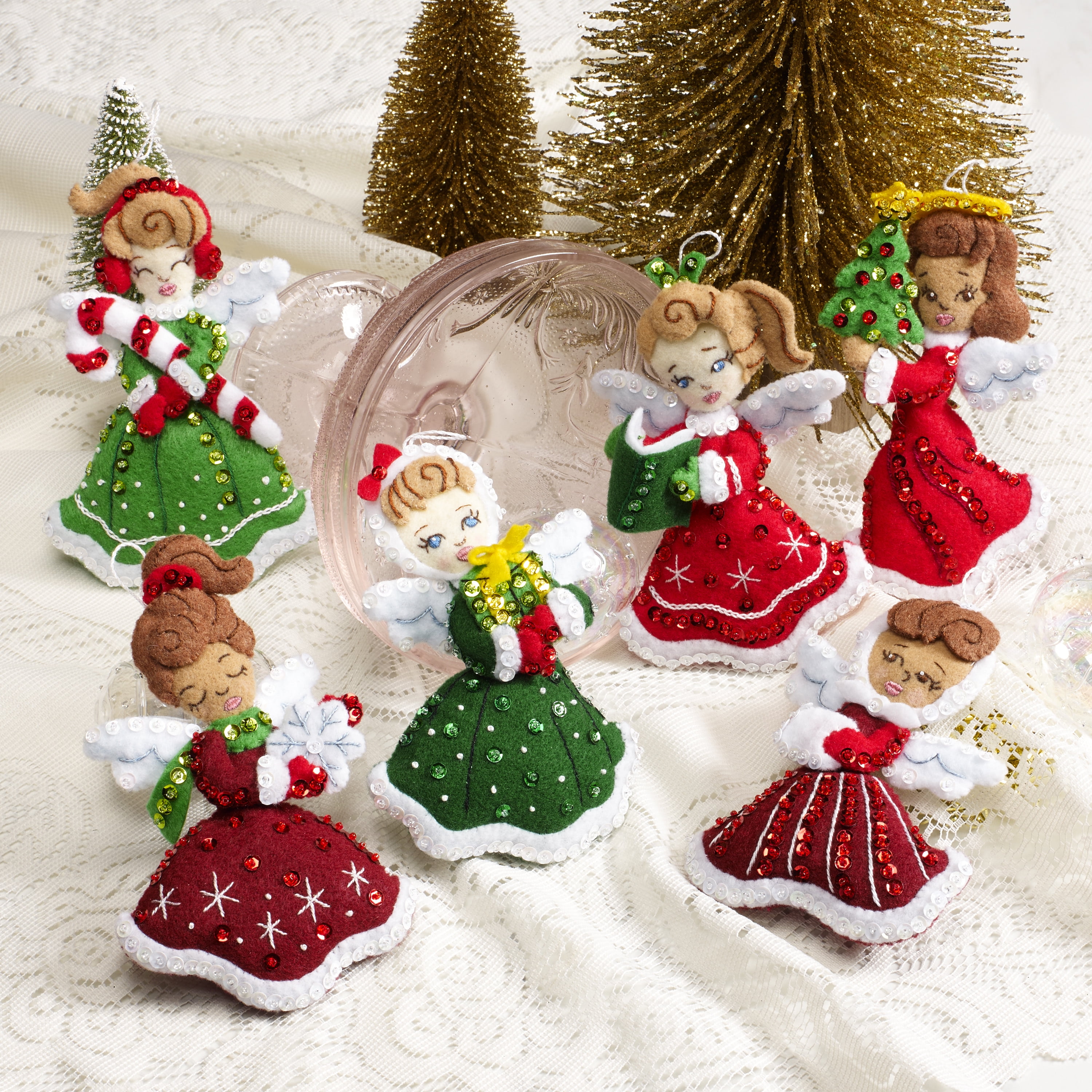 Bucilla Felt Applique Keepsake Ornament Kit, Christmas Angels, 6 Pieces