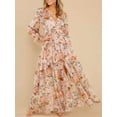 thumbnail image 2 of Faithtur Femmes Imprimé Floral Longue Robe Volantée Manches Longues V-Cou Fente une Ligne Robe Fluide pour la Plage, Fête, 2 of 6