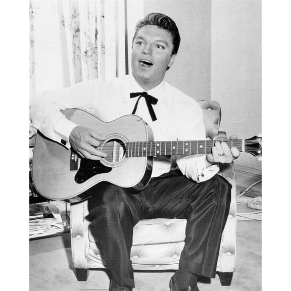 Guy Mitchell seated in western shirt playing guitar 1950's 5x7 photo