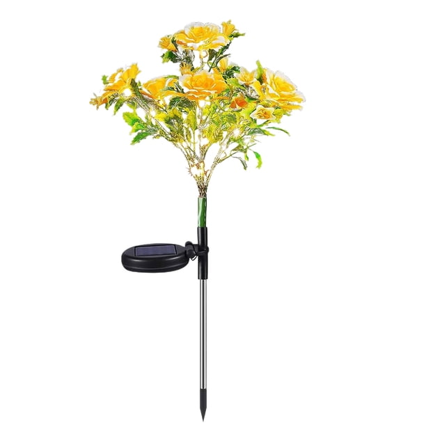 Cateissary Las luces LED de moda anti siembra del patrón de flor del clavel luces del paisaje del césped energía solar Jardín y Patio amarillo