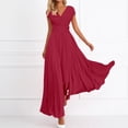 thumbnail image 2 of Leeye High Waist Short Sleeve V Neck Long Dresses for Wedding Proms Party Graduation Date Night Outingand Casual, Chiffon, 1PC, S, Red (Women's), 2 of 5