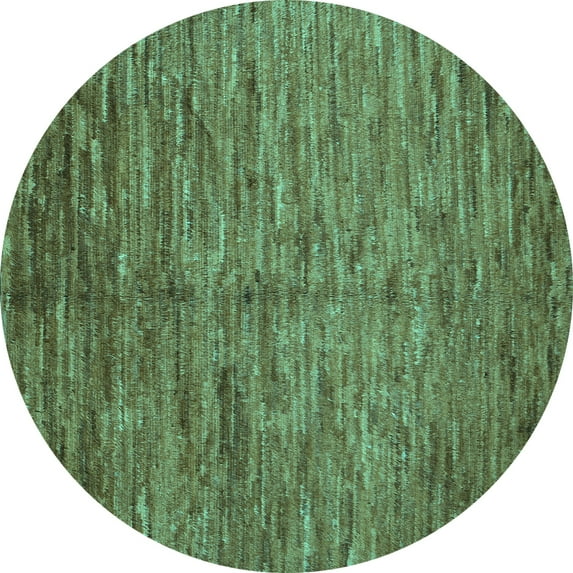 Ahgly Company Machine Washable Indoor Round Abstract Turquoise Blue Contemporary Area Rugs, 3' Round
