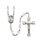 St. Regis Silver-Plated Rosary 6mm April Crystal Fire Polished Beads Crucifix Size 1 5/8 x 1 medal charm
