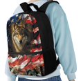 thumbnail image 4 of Uourmeti Distressed American Flag with Wolf Print Backpack for Men, 17 Inch Soft Durable School Backpack for Travel Work, 4 of 6