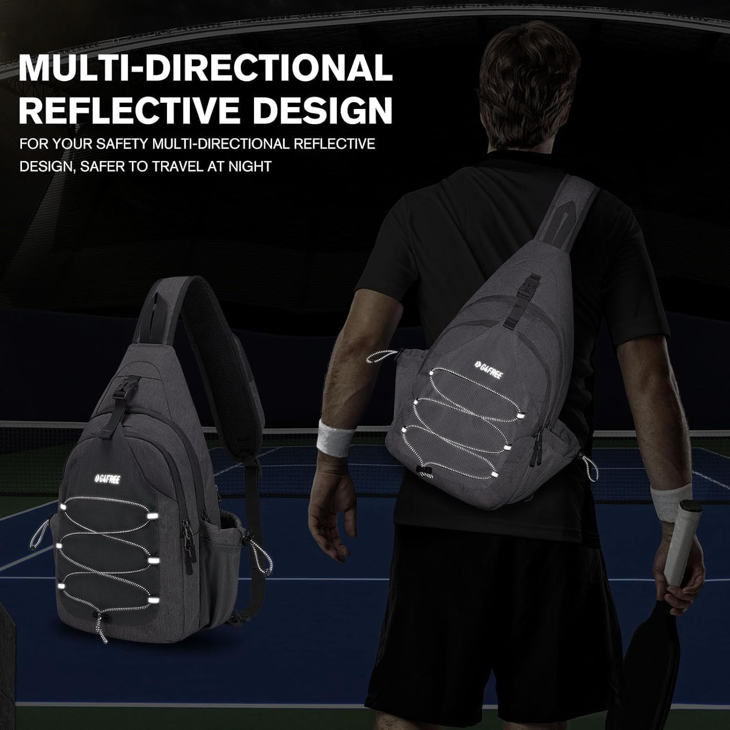 G4Free Pickleball Bag, Crossbody Sling Bag for Men Women, Pickleball Backpack, Pickle Ball Paddle Bag Gifts for Sports