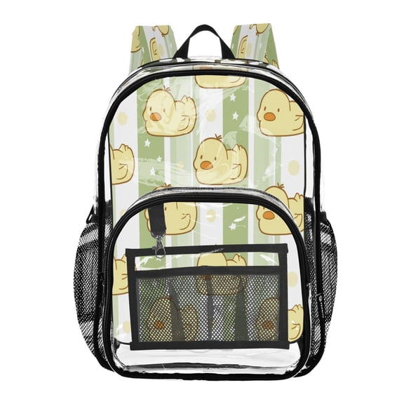 PVC Transparent Backpacks Clear Backpack for Travel and Outings Green Striped Chick