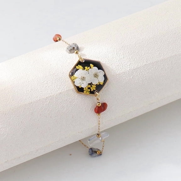 Pressed Flower Bracelet Daffodils Flower Bracelet, Personalized Handmade Jewelry, Real Wildflowers Bracelet Gold Adjustable Bracelet for Women, Gifts for Valentine's Day, Birthday, Mother's Day