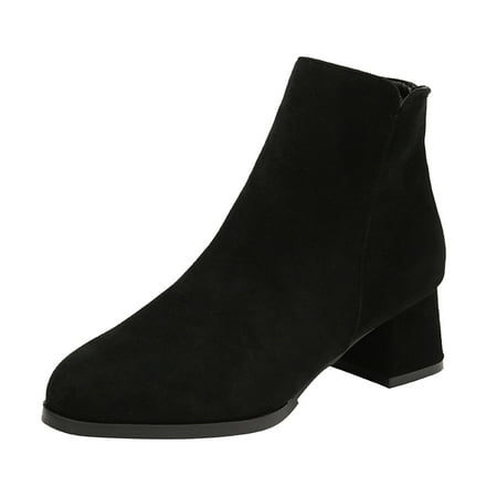 

TAIAOJING Women Boots Fashionable Autumn Winter Ankle Boots Round Toe Mid Heel Heel Solid Suede Side Zipper For Comfort Casual Shoes