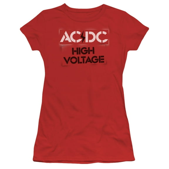 Acdc - High Voltage Stencil - Juniors Teen Girls Cap Sleeve Shirt - X-Large