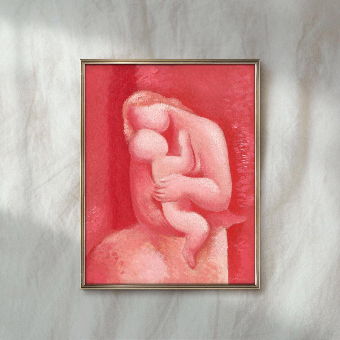 Mother And Child Wall Art Print, Vintage Abstract Portrait Decor