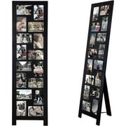 HTYSUPPLY Wood Screen Style Collage Picture Photo Frame, 16 Opening Decorative Floor Standing Easel Photo Frame, 4 x 6 Inch, 1 PC