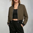 thumbnail image 5 of Bosfbaoi Jackets for Women Rib Knit Baseball Collar Full Zip Water Resistant Windproof Cropped Bomber Flight Jacket with Side Hand Pockets, 5 of 7