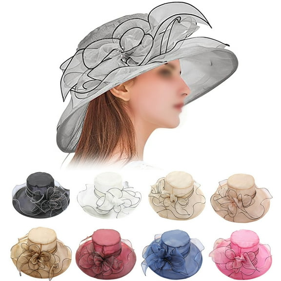 Tea Party Hat for Women, Organza Fancy Church Hat Cap Wide Brim Summer Sun Hat for Party Wedding