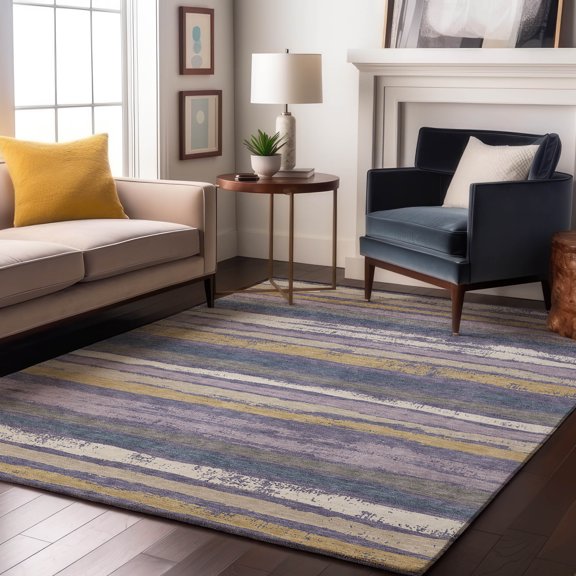 Addison Rugs Mayfield Premium Machine Washable Transitional Stripes Purple Rectangle Rug, 8' x 10'