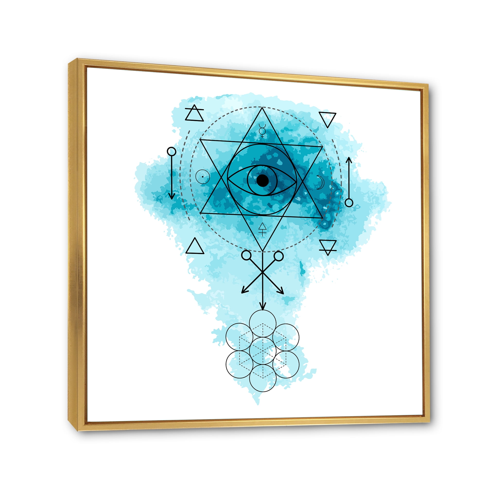 Designart 'Sacred Geometry and Symbol of Alchemy II' Bohemian & Eclectic Framed Canvas Wall Art Print