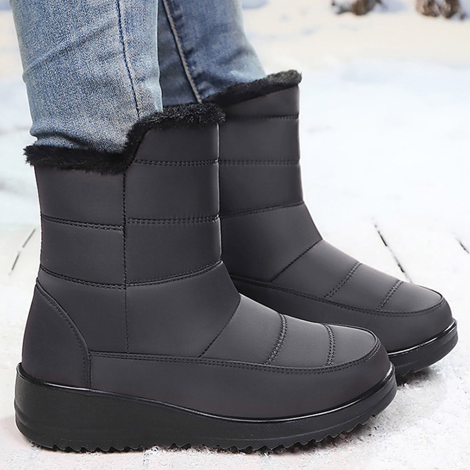 Leozcaa Bottes de Neige pour Femmes avec Lacets Imperméables Mi