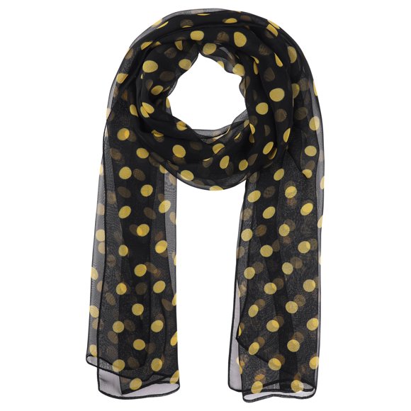 INSPIRAR CHIC Bufanda de Chiffon de Mujer de los años 50 con Lunares, Chal de Cabeza Larga Suave y Ligera Retro para Todas las Temporadas 63.0"x19.7" Lunares Negros y Amarillos