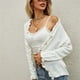 thumbnail image 4 of Blusa de punto de manga larga con volantes y un solo pecho para mujer, estilo casual, para citas, color blanco XL, 4 of 7