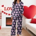 thumbnail image 6 of vigerkar Satin Pajamas for Women Set 2 Piece Silk Pjs Long Sleeve Top Cozy Sleepwear Silky Pajamas (Navy, XL), 6 of 6