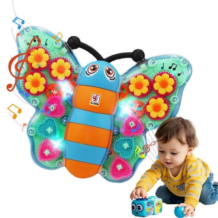 LED Light Up Musical Crawling & Spinning Butterfly Car Toy - Interactive Sensory Early Learning Baby Toy for Newborn & 2+ Years Old Infant Toys Baby Stuff & Baby Boy Gifts for Kids Boys Girls Indoo