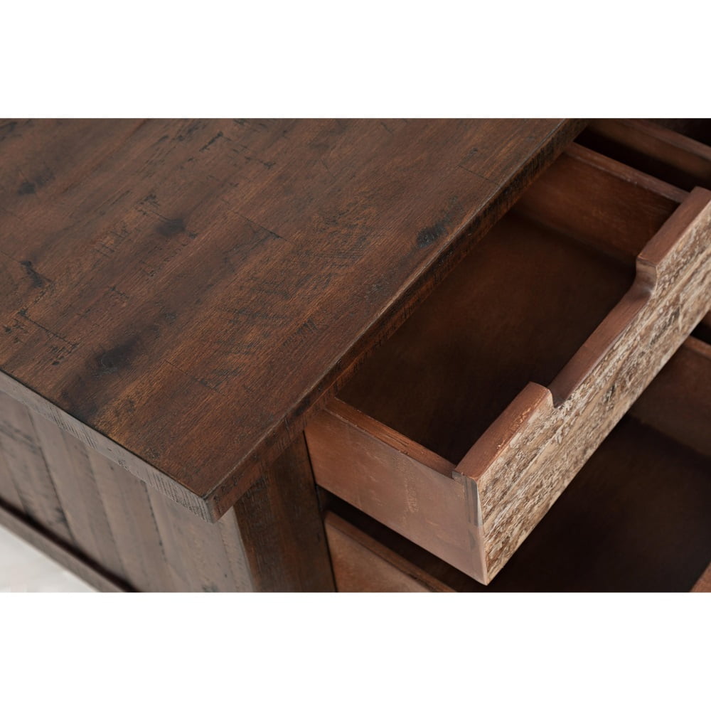 Jofran Painted Canyon Rustic Solid Acacia Box Coffee Table with Pull-Through Drawers and Caster Wheels