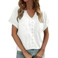 thumbnail image 2 of Conairie Women V Neck T Shirts Solid Loose Short Sleeve Tunic Tops Lightweight Soft Basic Blouses Vacation Clothes White L, 2 of 4