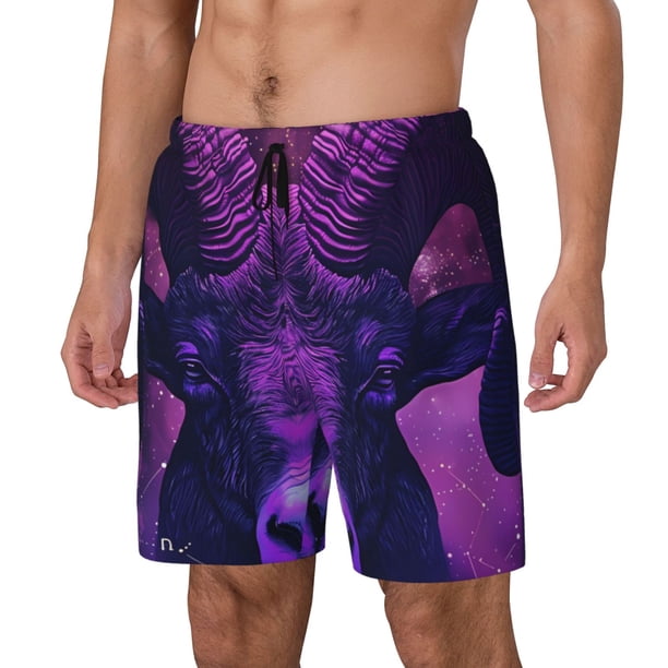 Balery Purple Starry Sky Antelope Bañador para hombre, shorts de playa de secado rápido con entrepierna y forro de compresión-Medium