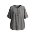 thumbnail image 6 of Women's Solid Short Sleeve Linen Blouse Button Neckline Shirt Summer Casual Top, 6 of 6