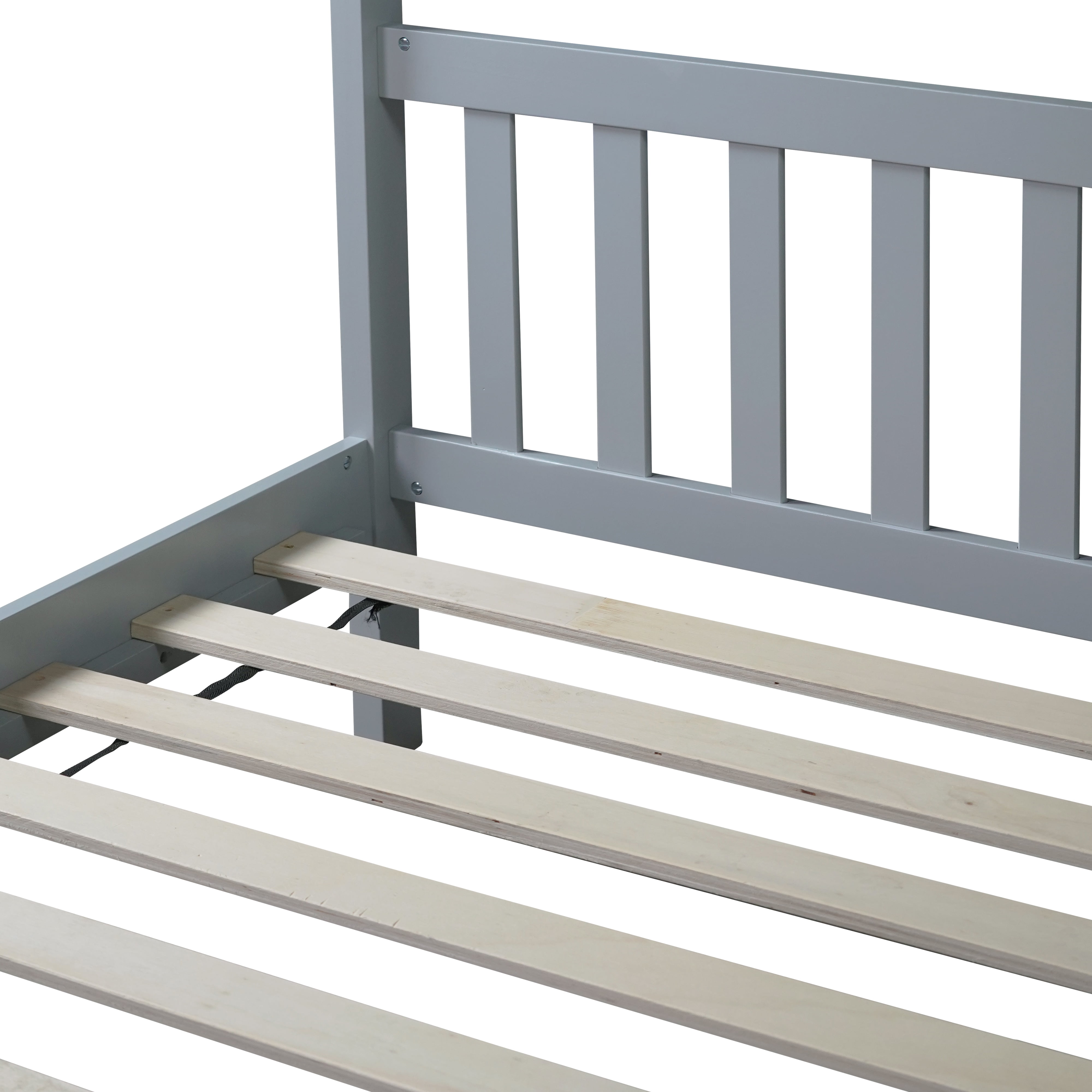Miniyam Wood Twin Size Bed with House-shaped Design for Kids and Teens, Gray