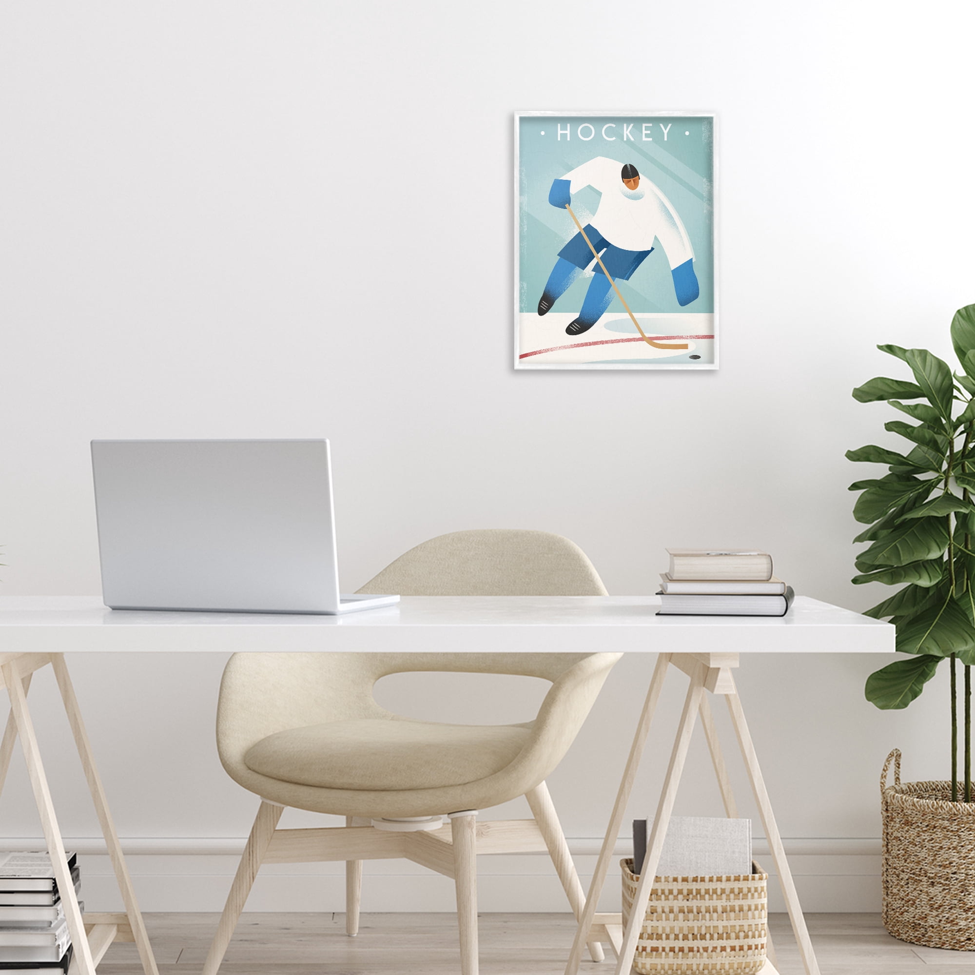 Stupell Industries Vintage Hockey Player White Framed Giclee Art, design by Martin Wickstrom
