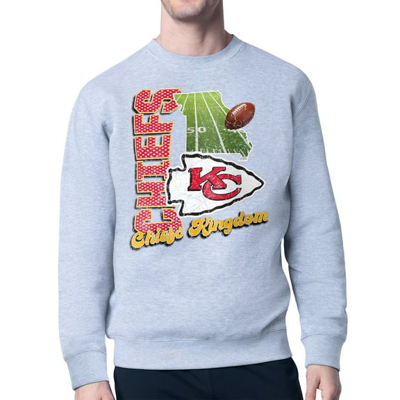Men's-Starter Gray Kansas City Chiefs Distressed Retro State Field Fleece Pullover Sweatshirt