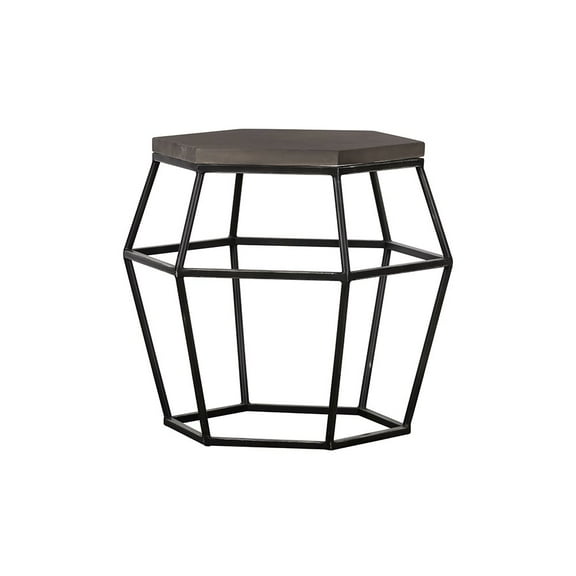 Modrest Tartan Hexagonal Modern Concrete & Metal End Table in Gray/Black