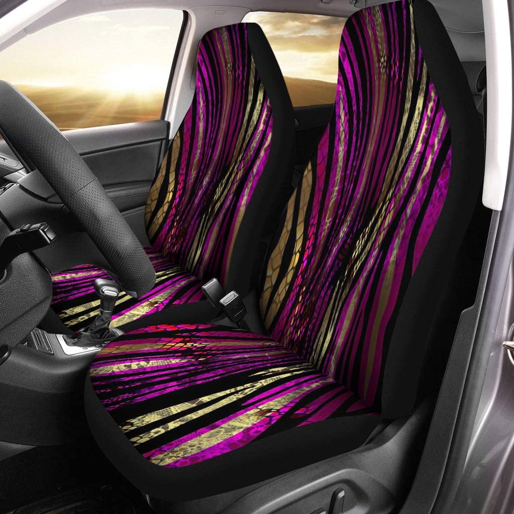 FMSHPON Set of 2 Car Seat Covers Purple Abstract Leopard Africa Black