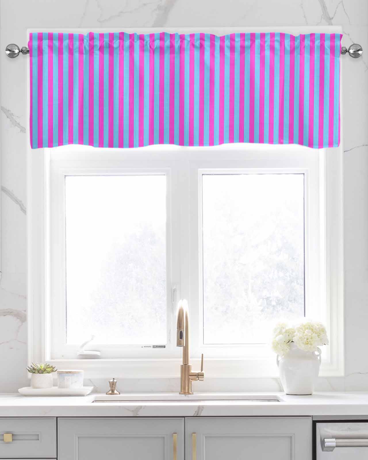 Purple Striped Kitchen Valances for Windows Farmhouse Linen Window Valance Curtain for Living Room Window Treatment Geometric Pink Vertical Solid Rainbow Valance Rod Pocket Topper Drape, 42 x 12 Inch