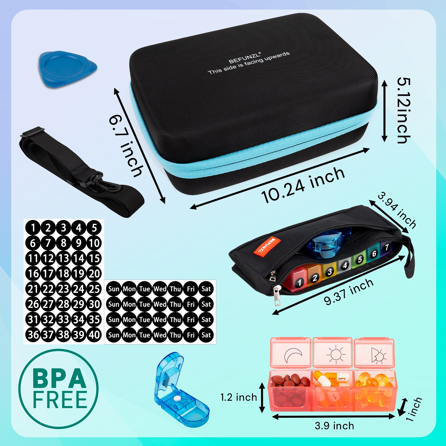 BEFUNZL Monthly Pill Organizer 3 Times a Day, Medicine Organizer Box with Portable Hard Shell and Pill Cutter, 31 Day Pill holder with Weekly Pill Bag 3 Times a Day