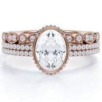 JeenMata Hand Made 1.5 carat oval Cut Moissanite Trio Wedding Ring Set in 18k Rose Gold Over Silver Unique Ring