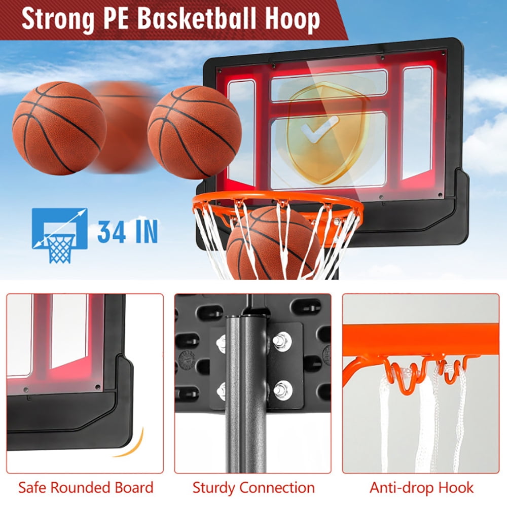 Spaco 4.3-8.2 FT Portable Basketball Hoop with Adjustable Height and Wheels, Durable Basketball Hoop, Basketball Hoop System Height Adjustable Basketball Stand, Red