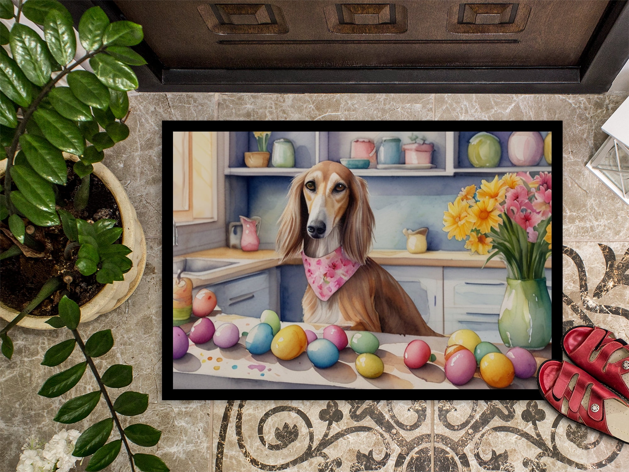 Decorating Easter Saluki Doormat 27 in x 18 in