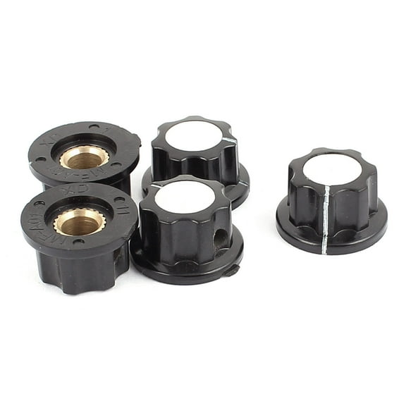 Unique Bargains Black Plastic Ribbed Grip 6mm Shaft Potentiometer Control Rotary Knob Cap 5 Pcs